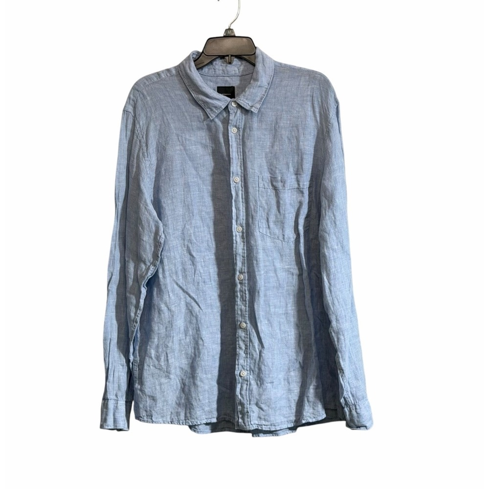 Leftiesman 2XL 100% Linen Shirt Button Down Long Sleeve Blue Coastal Casual